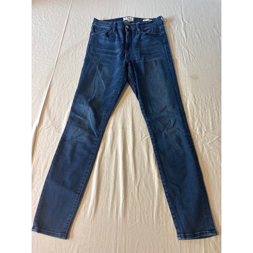 Frame Denim Skinny Jeans Womens 29 Dark Blue Whiskered Stretch Slim